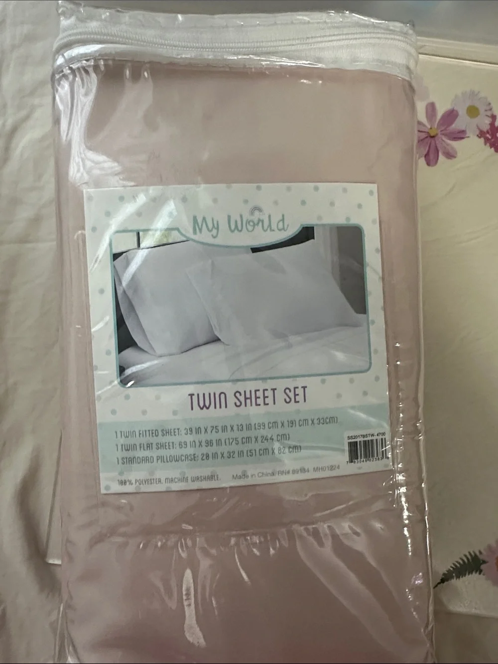 Twin Sheet Set in Light Pink by My World NWT